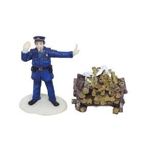 Vintage Village Traffic Cop & Cut Firewood Miniature Holiday Home Shelf Decor